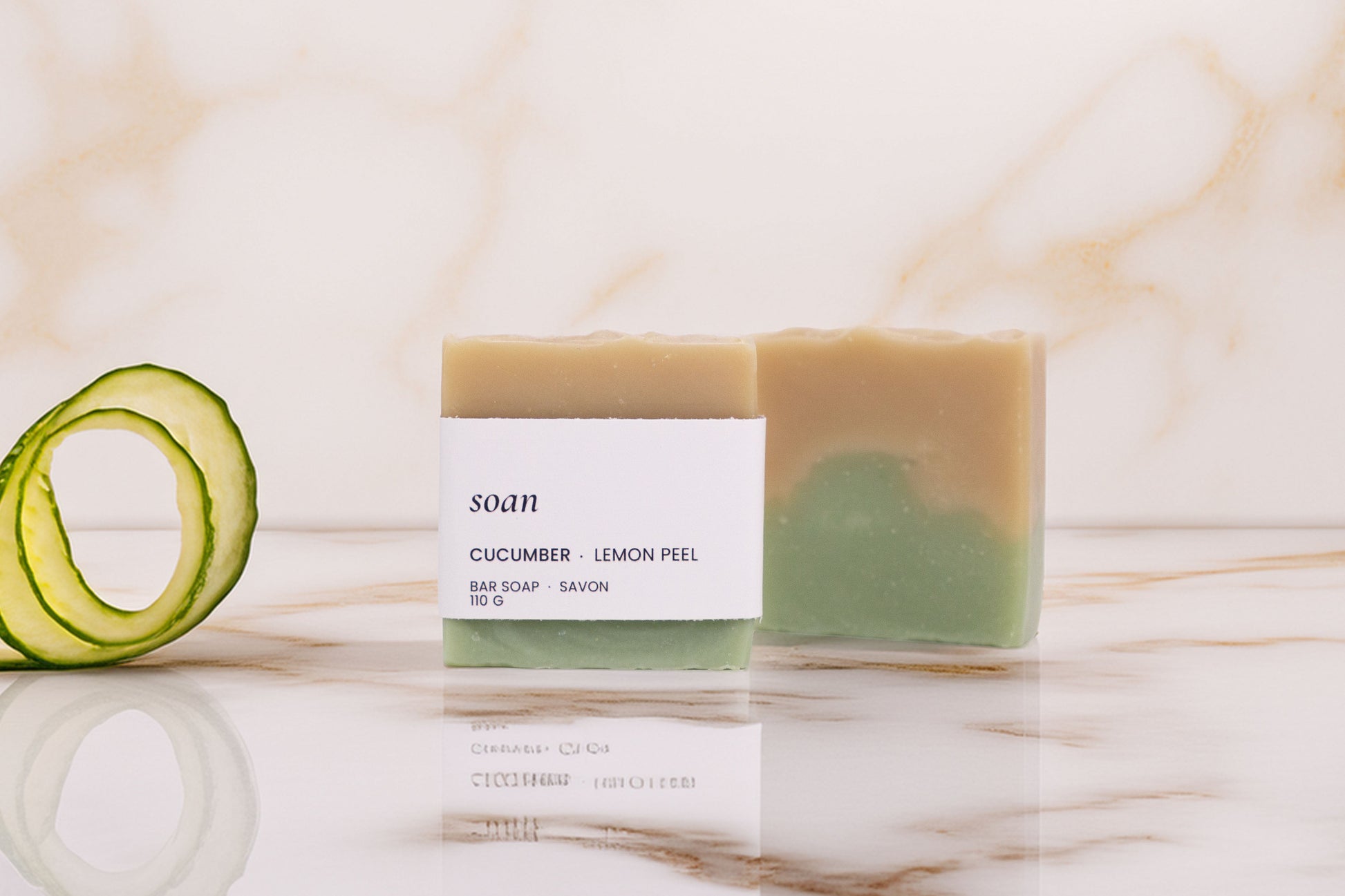 Brightening cucumber and citrus soap bar with lemon peel oil and nourishing shea butter, perfect self-care gift for winter