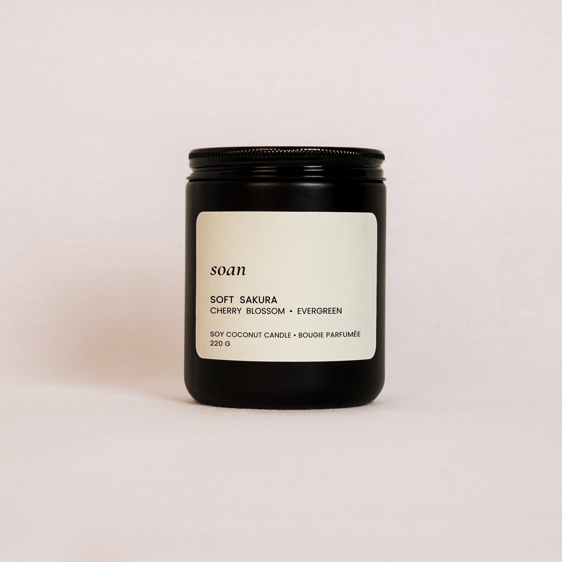 Soft Sakura cherry blossom soy candle with floral spring scent and minimalist design by Soan