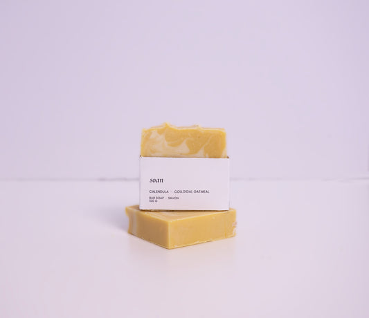 Soan's two bars of calendula oatmeal soap 