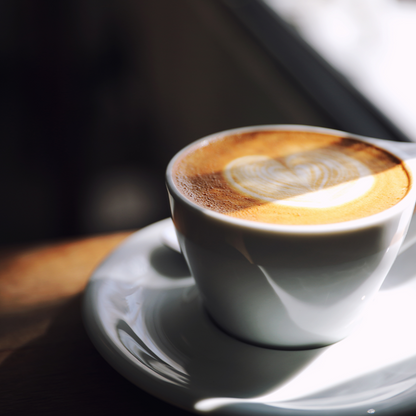a latte cup of coffee sitting on a table