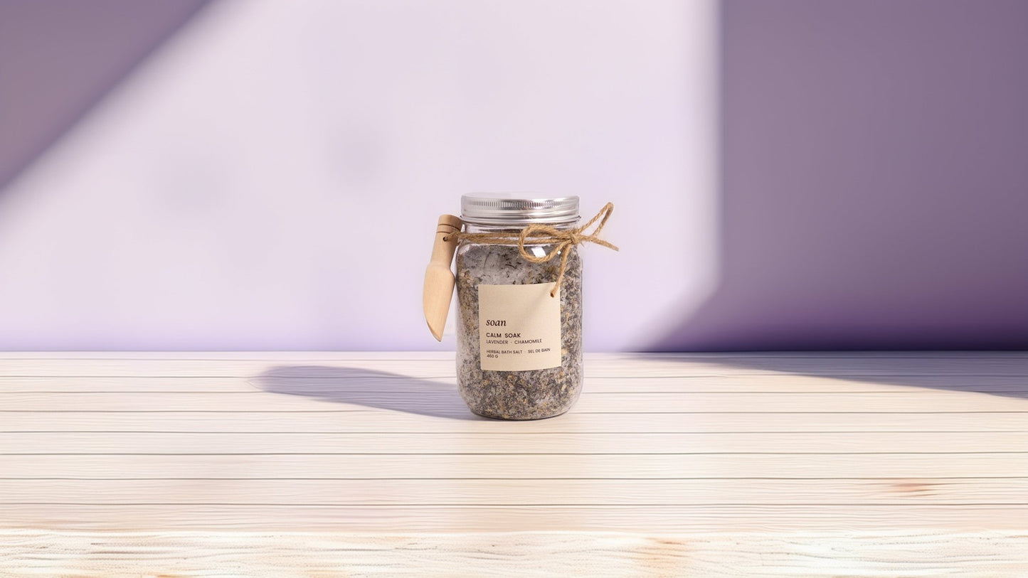 Calm Soak | Bath Salt | Peppermint + Lavender + Chamomile Herbal Bath Soak - soan