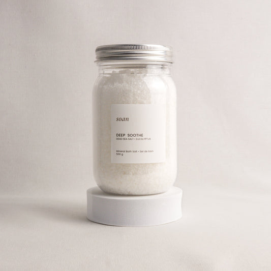 Muscle relief bath soak with Epsom salt and herbal aromatherapy blend
