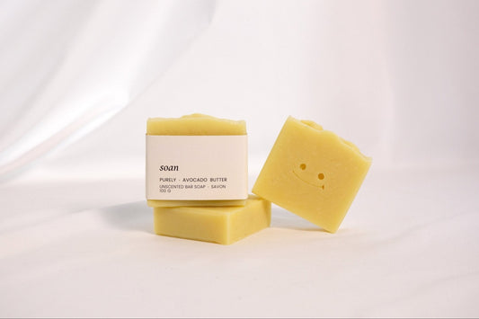 Unscented cold process soap bar, handcrafted with gentle plant-based oils for sensitive skin. Purely soap is fragrance-free, palm oil-free, and ideal for minimalist skincare routines or baby shower gifts.