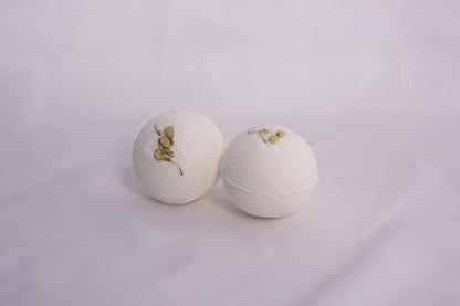 Jasmine Bubble Bath Bomb with smooth finish, hand-pressed and infused with creamy jasmine fragrance for a relaxing soak